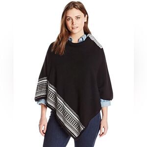 Leo & Nicole Black/White Cotton Fold Over Collar Poncho Women Large/XL Petite